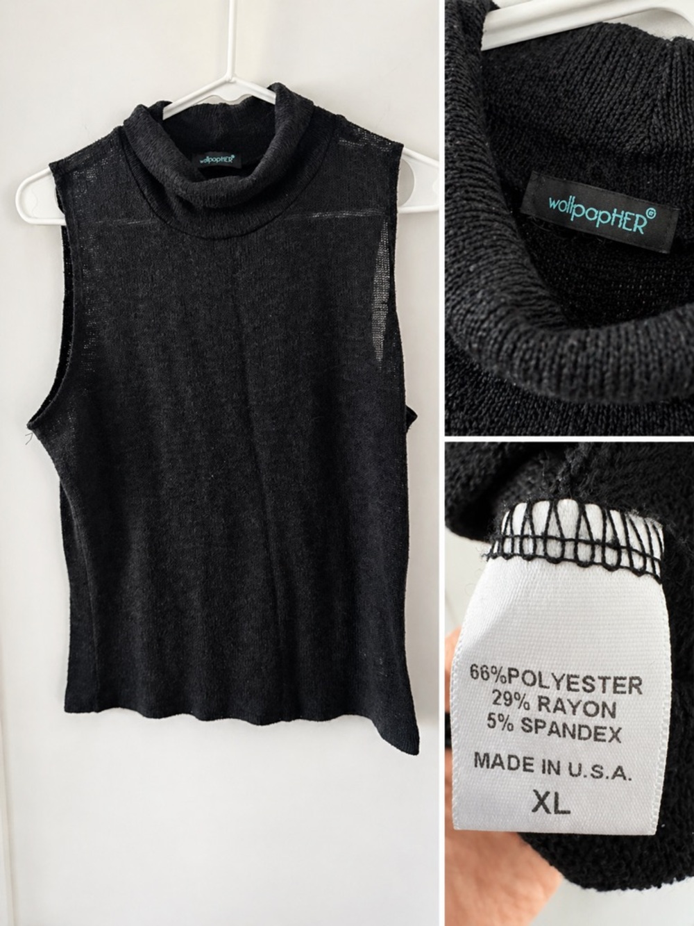 Wallpapher Black Sleeveless Collared Tank Top